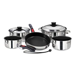 magma products, a10-366-2-ind gourmet nesting stainless steel induction cookware set with non-stick ceramica (10 piece), silver
