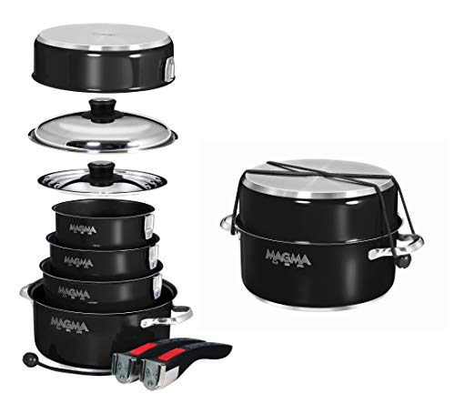 Magma Products, A10-366-JB-2-IN, Gourmet Nesting 10-Piece Jet Black Stainless Steel Induction Cookware Set with Ceramica Non-Stick