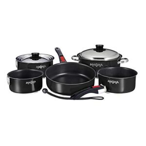 magma products, a10-366-jb-2-in, gourmet nesting 10-piece jet black stainless steel induction cookware set with ceramica non-stick