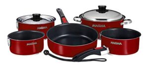 magma products, a10-366-mr-2-in gourmet nesting 10-piece red stainless steel induction cookware set with ceramica non-stick