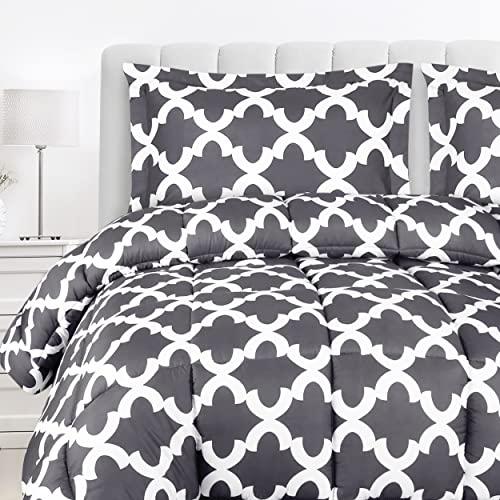 Utopia Bedding - Comforter Bedding Set with 2 Pillow Shams - Bedding Comforter Sets - Down Alternative Comforter - Soft and Comfortable - Machine Washable, Quatrefoil Gray, Queen