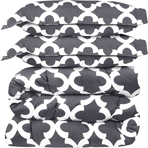 Utopia Bedding - Comforter Bedding Set with 2 Pillow Shams - Bedding Comforter Sets - Down Alternative Comforter - Soft and Comfortable - Machine Washable, Quatrefoil Gray, Queen