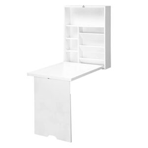 homcom compact fold out wall mounted convertible desk with storage, white