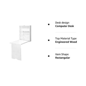 HOMCOM Compact Fold Out Wall Mounted Convertible Desk with Storage, White