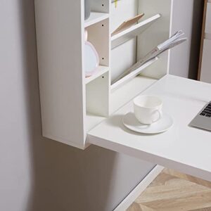 HOMCOM Compact Fold Out Wall Mounted Convertible Desk with Storage, White