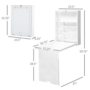 HOMCOM Compact Fold Out Wall Mounted Convertible Desk with Storage, White