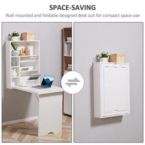 HOMCOM Compact Fold Out Wall Mounted Convertible Desk with Storage, White