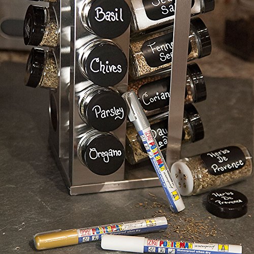 Cohas Chalkboard Labels for kamenstein or CS Household Spice Jars includes Liquid Chalk Marker and 36 Labels, Fine Tip, White Marker