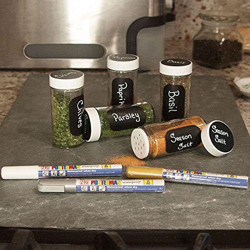 Cohas Chalkboard Labels for kamenstein or CS Household Spice Jars includes Liquid Chalk Marker and 36 Labels, Fine Tip, White Marker