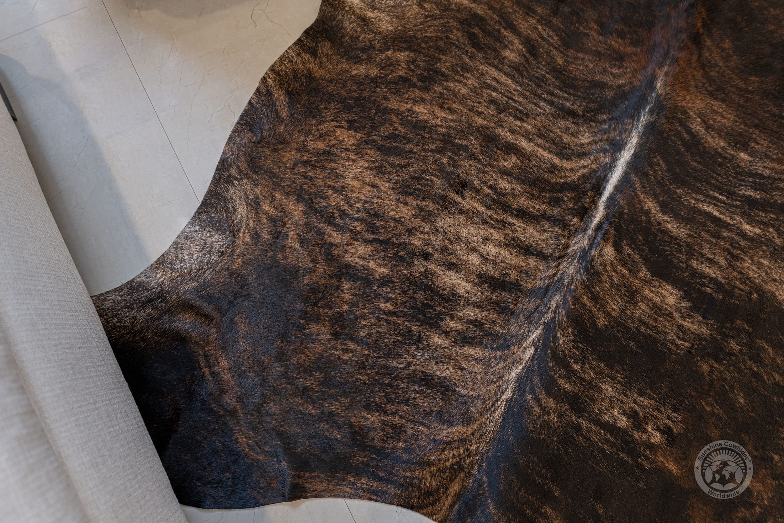 Genuine Dark Brindle Cowhide Rug 6 x 6-7 ft. 180 x 210 cm