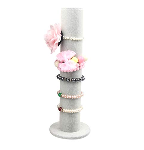 BOCAR Velvet Vertical Tower Jewelry Bracelet Display Stand Bangle T-Bar Display Holder (CTZ- gray)