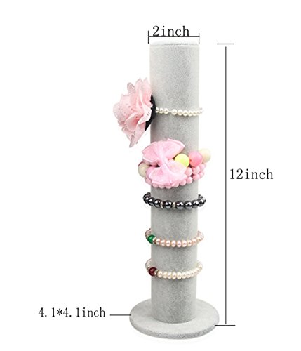 BOCAR Velvet Vertical Tower Jewelry Bracelet Display Stand Bangle T-Bar Display Holder (CTZ- gray)