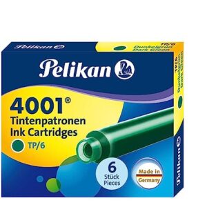 Pelikan 4001 TP/6 Ink Cartridges for Fountain Pens, Dark Green, 0.8ml, 6 Pack (300087)