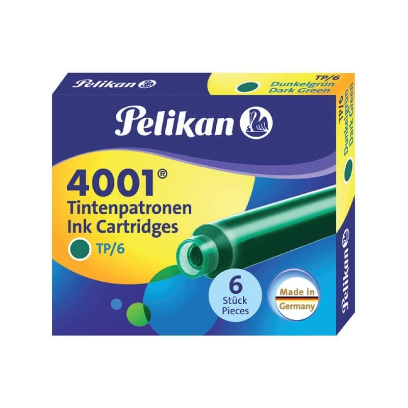 Pelikan 4001 TP/6 Ink Cartridges for Fountain Pens, Dark Green, 0.8ml, 6 Pack (300087)