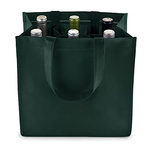 True 6 Bottle Wine Bag with Divider, Non-Woven 100 GSM, Customizable Reusable Wine Bottle Carrier, Green Large