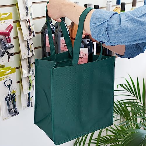 True 6 Bottle Wine Bag with Divider, Non-Woven 100 GSM, Customizable Reusable Wine Bottle Carrier, Green Large