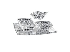 nachtmann bossa nova collections, 4 piece serving set, crystal glass serving dishes for cheese, crackers, fruits, and appetizers, platter, square and rectangular bowls