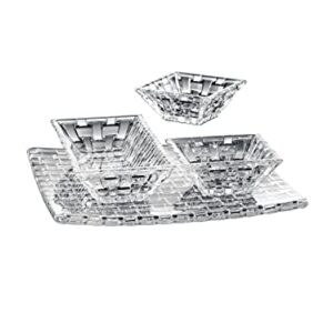 Nachtmann Bossa Nova Collections, 4 Piece Serving Set, Crystal Glass Serving Dishes for Cheese, Crackers, Fruits, and Appetizers, Platter, Square and Rectangular Bowls