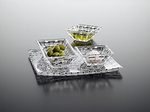 Nachtmann Bossa Nova Collections, 4 Piece Serving Set, Crystal Glass Serving Dishes for Cheese, Crackers, Fruits, and Appetizers, Platter, Square and Rectangular Bowls