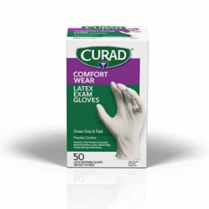 Curad Comfort Wear Latex Exam Gloves, Powder-Free, One Size Fits Most, 100 count