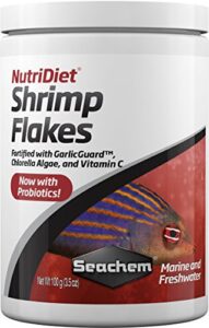 seachem nutridiet shrimp flakes - probiotic fish food formula with garlicguard 100g