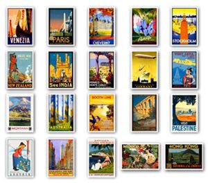 vintage travel posters postcard set of 20. post cards depicting the original 1920s-1940s posters. variety pack poster reprint postcards. made in usa.
