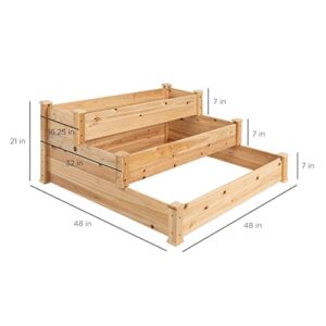 Best Choice Products 3-Tier Fir Wood Raised Garden Bed Planter Kit for Plants, Herbs, Vegetables, Outdoor Gardening w/Stackable & Flat Arrangement, Easy Assembly - Natural