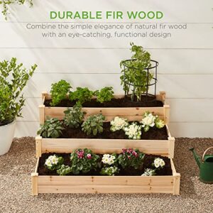 Best Choice Products 3-Tier Fir Wood Raised Garden Bed Planter Kit for Plants, Herbs, Vegetables, Outdoor Gardening w/Stackable & Flat Arrangement, Easy Assembly - Natural