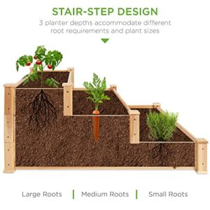 Best Choice Products 3-Tier Fir Wood Raised Garden Bed Planter Kit for Plants, Herbs, Vegetables, Outdoor Gardening w/Stackable & Flat Arrangement, Easy Assembly - Natural