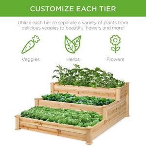 Best Choice Products 3-Tier Fir Wood Raised Garden Bed Planter Kit for Plants, Herbs, Vegetables, Outdoor Gardening w/Stackable & Flat Arrangement, Easy Assembly - Natural