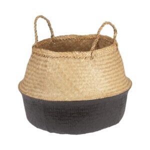 bloomingville handwoven seagrass folding basket with handles, natural and black
