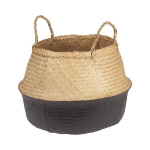 Bloomingville Handwoven Seagrass Folding Basket with Handles, Natural and Black