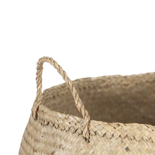 Bloomingville Handwoven Seagrass Folding Basket with Handles, Natural and Black