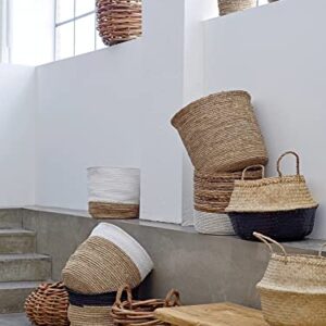 Bloomingville Handwoven Seagrass Folding Basket with Handles, Natural and Black