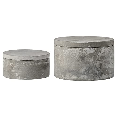 Bloomingville Set of 2 Grey Round Decorative Cement Lids Boxes