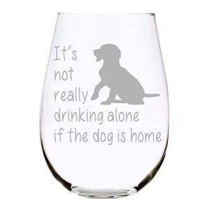 c & m personal gifts the dog is home stemless wine glass-funny gift for the dog lover, him, her, birthdays, anniversaries, retirement, mother, father, 17 ounces, laser engraved, crystal, lead-free d1