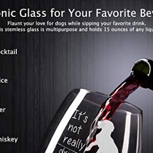 C & M Personal Gifts The Dog is Home Stemless Wine Glass-Funny Gift for the Dog Lover, Him, Her, Birthdays, Anniversaries, Retirement, Mother, Father, 17 Ounces, Laser Engraved, Crystal, Lead-free D1