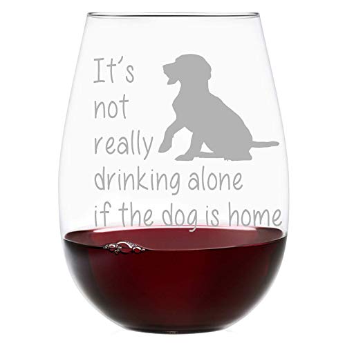 C & M Personal Gifts The Dog is Home Stemless Wine Glass-Funny Gift for the Dog Lover, Him, Her, Birthdays, Anniversaries, Retirement, Mother, Father, 17 Ounces, Laser Engraved, Crystal, Lead-free D1