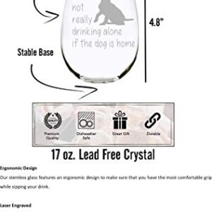 C & M Personal Gifts The Dog is Home Stemless Wine Glass-Funny Gift for the Dog Lover, Him, Her, Birthdays, Anniversaries, Retirement, Mother, Father, 17 Ounces, Laser Engraved, Crystal, Lead-free D1