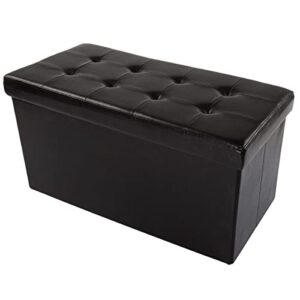 lavish home (black) ottoman-faux-leather rectangular storage bench, works as foot rest for easy room organization home-complete