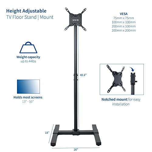 VIVO TV Floor Stand for 13 to 50 inch Flat Panel LED LCD Plasma Screens, Portable Display Height Adjustable Mount STAND-TV07