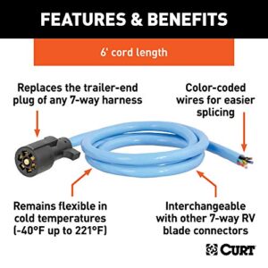 CURT 56611 Extreme Temperature, Cold Weather 7-Pin RV Blade Trailer Wiring Harness Plug, 6-Foot Blunt-Cut Wires, -40F to 221F Degree Rating