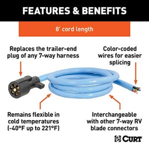 CURT 56612 Extreme Temperature, Cold Weather 7-Pin RV Blade Trailer Wiring Harness Plug, 7-Foot Blunt-Cut Wires, -40F to 221F Degree Rating