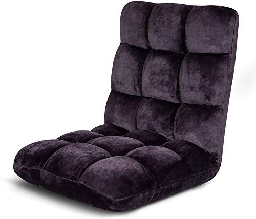 BIRDROCK HOME Adjustable 14-Position Memory Foam Floor Chair for Kids | 22.5" H x 19" W. 5.5" Thick Cushion | Eggplant | Comfy Back Support | Reading Game Meditating | Foldable Banana Rocker Chairs