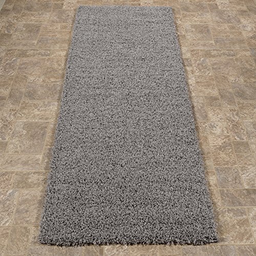 Sweet Home Stores Cozy Shag Collection Grey Solid Shag Rug (2'0"X4'11") Contemporary Living and Bedroom Soft Shaggy Runner Rug