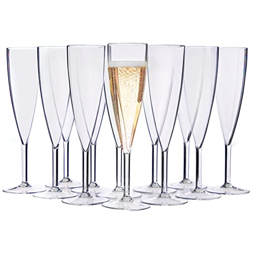 US Acrylic Plastic 5 ounce One Piece Champagne Flute in Clear | Set of 12 Wine Stems | Reusable, BPA-free, Made in the USA, Top-rack Dishwasher Safe