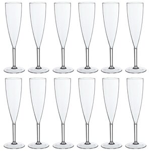 US Acrylic Plastic 5 ounce One Piece Champagne Flute in Clear | Set of 12 Wine Stems | Reusable, BPA-free, Made in the USA, Top-rack Dishwasher Safe