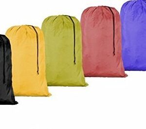 Large 30 X 40 Inch Heavy Duty Nylon Laundry Bag with Drawstring Slip Lock Closure, SET OF 12!!! Assorted Colors and Designs