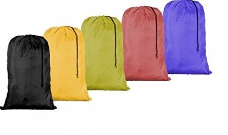 Large 30 X 40 Inch Heavy Duty Nylon Laundry Bag with Drawstring Slip Lock Closure, SET OF 12!!! Assorted Colors and Designs