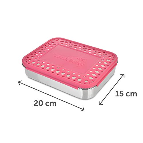 LunchBots Large Cinco Stainless Steel Lunch Container - Five Section Design Holds a Variety of Foods - Metal Bento Box - Dishwasher Safe - Stainless Lid -Pinka Dots